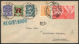 BRAZIL: Cover Flown Via VARIG From Porto Alegre To Livramento On 29/JUN/1934 With Mixed Postage Of Commemorative Stamps  - Cartes-maximum