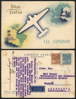 BRAZIL: Season's Greetings Postcard Of Condor Airline, Franked With 1,500Rs. And Sent From Florianopolis To Germany On 1 - Cartes-maximum