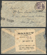 BRAZIL: Airmail Cover Sent From Sao Paulo To Rio On 24/JUL/1941 By VASP, Franked With 1,800Rs., Very Nice! - Cartes-maximum