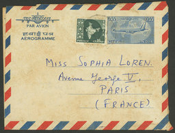 INDIA: Aerogram Sent To Actress Sofia Loren In Paris On 28/JUL/1966, The Sender Asks For The Date And Time Of Her Birth  - Autres & Non Classés