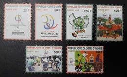 COTE D'IVOIRE IVORY COAST 2017 JEUX FRANCOPHONIE GAMES WRESTLING LUTTE ELEPHANT ELEPHANTS BASKETBALL SOCCER FOOTBAL MNH - Lotta