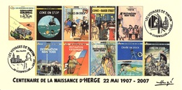 FRANCE 2007 N°105 Albums Fictifs + 2 Cachets Premier Jour FDC TINTIN KUIFJE TIM HERGE GUEBWILLER - Hergé