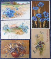 Cpa Lot 5x Litho Relief Illustrateur Voeux Art Nouveau Klein Stehli A&MB KVIB Fleurs Epis Et  Bleuet  1900 1903 1907 - Collections & Lots