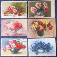 Cpa Lot 6x Litho Illustrateur  Klein Renaud Et Divers Fleurs  Fleur Oeillets Oeillet En Pot Vase - Colecciones Y Lotes