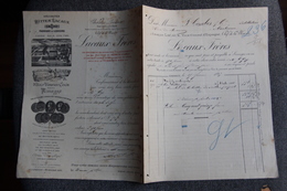 Facture Ancienne Double  - LIMOGES, LACAUX Frères, Fabrique De Liqueurs, Spécialités BITTER LACAUX. - 1800 – 1899