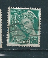 N° 411 Type Mercure 25 Cts Timbre France 1938 1941 Oblitéré La Barre Du R Est Rajoutée - Usati