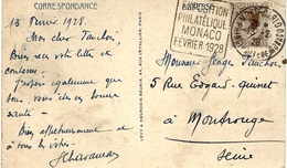 C P A De Monte Carlo (tir Aux Pigeons) Avec Daguin " Exposition /Philatélique /MONACO / Février 1928 " - Lettres & Documents