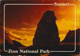 AK Zion National Park, Sunset, Utah, 1990 Postalisch Gelaufen Nach Düsseldorf, 2 Scans, 14,9 X 10,5 Cm - Zion