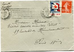 FRANCE LETTRE AVEC VIGNETTE "Ste Fse DE SECOURS AUX BLESSES MILITAIRES PENSEZ A NOS SOLDATS 1914-1915" - Croce Rossa