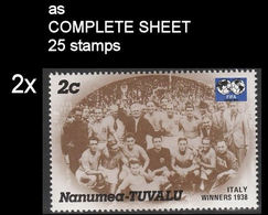 CV:€11.13  BULK:2 X  TUVALU-Nanumea 1986 World Cup Mexico France Winner Italy 1938 2c COMPLETE SHEET:25 Stamps - 1938 – France