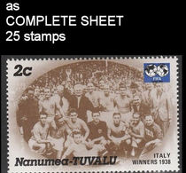 CV:€5.56 TUVALU-Nanumea 1986 World Cup Mexico France Winner Italy 1938 2c COMPLETE SHEET:25 Stamps - 1938 – Frankrijk