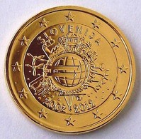 SLOVENIE 2012 - 2 EUROS COMMEMORATIVE - 10 ANS DE L'EURO - FACE COMMUNE - PLAQUE OR - Slovenië