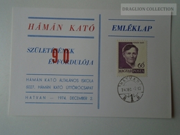 D161787   Commemorative - Hungary -HÁMÁN KATÓ Úttörő Csapat Hatvan  -1974  Pioneer - Commemorative Sheets