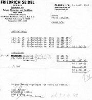 ALTE RECHNUNG - FRIEDRICH SEIDEL - SPITZEN UND STICKEREI , PLAUEN 1941 - 1900 – 1949
