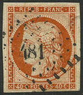 Oblit. N°5a 40c Orange Vif, Petit Pelurage Au Verso - B - 1849-1850 Ceres