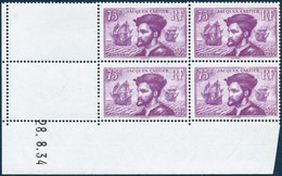 ** N°296 75c Lilas, Bloc De 4 CD 28/8/34 - TB - Sonstige & Ohne Zuordnung