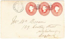 1892 Ganzsachenbrief Mit Drei Eindrucken 1/2 Penny Aus New Norfolk Nach Salisbury England; Leicht Fleckig - Briefe U. Dokumente