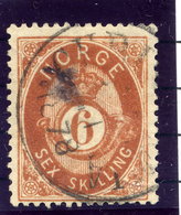 NORWAY 1873 Posthorn 6 Sk. Used. Michel 20 - Gebraucht