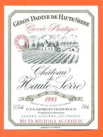 étiquette Vin De Cahors Chateau De Haute Serre 1995 Georges Vigouroux à Cahors Cieurac - 75 Cl - Cahors