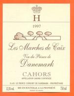 étiquette Vin De Cahors Les Marches De Caix Prince De Danemark 1997 - 75 Cl - Cahors