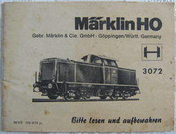MÄRKLIN H0 Anleitung Lokomotive Diesel Lok 3072 1974 Mehrsprachig Waschzettel - Locomotives
