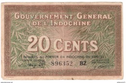 Billet 20 Centimes Gouvernement Général De L'Indochine - 1939 - Pick 86d - Sonstige & Ohne Zuordnung