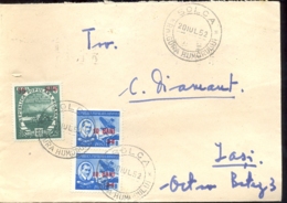 74268- AGRICULTURE, TRACTOR, PLANE, AUREL VLAICU, OVERPRINT STAMPS ON COVER, 1952, ROMANIA - Lettres & Documents