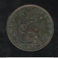 ½ Penny Royaume Uni 1876 - Victoria - TTB+ - Monetary/Of Necessity