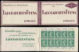 CARNETS (N°Cérès Jusqu'en1964) - 6    Semeuse Chiffres Maigres, 10c. Vert, N°188, PHENA, Timbres Bien Centrés, TB - Sonstige & Ohne Zuordnung