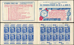 CARNETS (N°Cérès Jusqu'en1964) - 269  Gandon, 15f. Bleu, N°886, T I, S. 15, HORLOGERIE DU DOUBS, Montres 516-517, N°0092 - Sonstige & Ohne Zuordnung