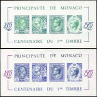 ** MONACO BF 33b Et 33c : Centenaire Du Timbre, NON DENTELE, En Vert Et En Violet, R Et TB - Blocs