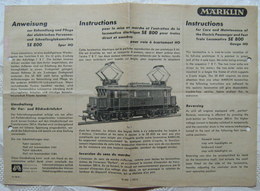 MÄRKLIN H0 Anweisung SE 800 1950 - Loks