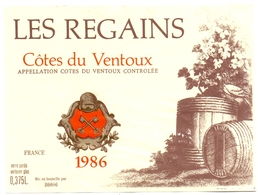 Etiket Etiquette - Vin - Wijn - Cotes Du Ventoux - Les Regains 1986 - Côtes Du Ventoux