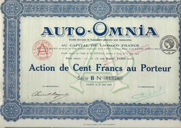 AUTO - OMNIA - ACTION DE CENT FRANCS - ANNEE 1921 - Mijnen