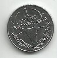 Madagascar 1 Franc 1993.  KM#8 High Grade - Madagascar