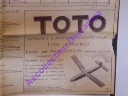 Plan Aeromodelisme Maquette Avion Planeur Le Toto Moteur Caoutchouc Wakefield 1952 PAM Modèlavia - Avions