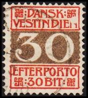 1905. Numeral Type.  30 Bit Red/grey. 3. Print. Var. White Spot In N. (Michel P7A) - JF309230 - Denmark (West Indies)