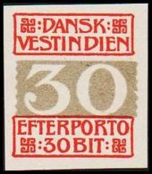 1905. Numeral Type.  30 Bit Red/grey. Imperforated Proof. (Michel P7A U) - JF309231 - Denmark (West Indies)