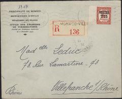 Lettre Recommandée Principauté Monaco Office émissions Timbre Poste YT 151 Seul Sur Lettre Bon Timbre Vignette Flamme - Briefe U. Dokumente