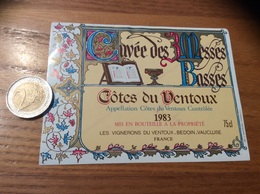 Etiquette De Vin 1983 «Côtes Du Ventoux - Cuvée Des Messes Basses - LES VIGNERONS DU VENTOUX - BEDOIN » (livre) - Côtes Du Ventoux