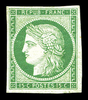 * N°2, 15c Vert Neuf, Pleine Gomme D'origine, Fraîcheur Postale. SUPERBE. R.R.R. (signé Brun/certificats)  Qualité: *  C - 1849-1850 Ceres