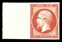 ** N°17Ah, 80c Carmin, Impression De 1862, Grand Bord De Feuille Latéral Gauche, Fraîcheur Postale. SUPERBE. R.R. (certi - 1853-1860 Napoleon III