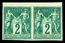 * N°62a, 2c Vert Type I Non Dentelé En Paire Horizontale Petit Bdf, Fraîcheur Postale, SUP. R.R (certificat)   Qualité:  - 1876-1878 Sage (Type I)