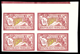 (*) N°121a, 1f Merson Non Dentelé En Bloc De Quatre Cdf Avec Liseret. SUP. R (certificat)  Qualité: (*)  Cote: 900 Euros - Unused Stamps