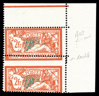 ** N°145, 2F Orange Et Vert Bleu En Paire Verticale Coin De Feuille: PIQUAGE A CHEVAL, Amorce De Double Piquage Et Petit - Unused Stamps