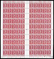 ** N°1011, 15f Muller, Impression Sur Raccord En Feuille Complète De 100 Exemplaires Datée Du 29.10.56. SUP (certificat) - Unused Stamps