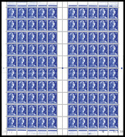 ** N°1011B, 20F Muller, Impression Sur Raccord En Feuille Complète De 100 Exemplaires Datée Du 15.7.58. SUP (certificat) - Unused Stamps