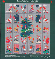 Denmark Full Sheet Christmas Seal 2001 Danish Red Cross Rotes Kreuz Croix Rouge Cruz Roja Artist : Lene Bourgeat MNH** - Hojas Completas