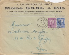 LETTRE TUNISIE. 12 5 39. MOÏSE SAAL & FILS  A LA MAISON DE GROS TUNIS TUNIS  / 2 - Covers & Documents