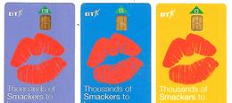 3-CARTES+PUCE-BRITISH TELECOM-2002--3£/5£/10£-SERIE-BAISERS-UTIL-TBE- - Colecciones